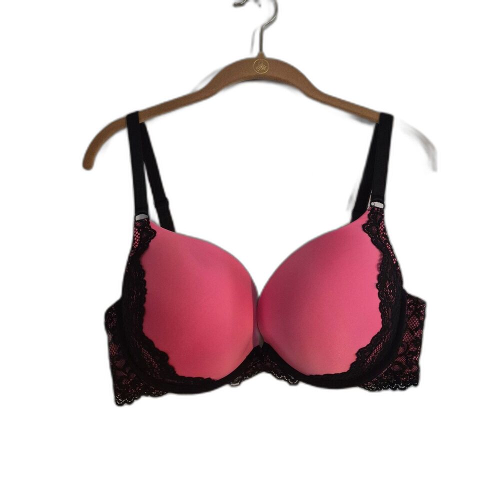 Torrid Curve 42C Push-Up Lace Bra Hot Pink Black Trim Underwire Smooth Back